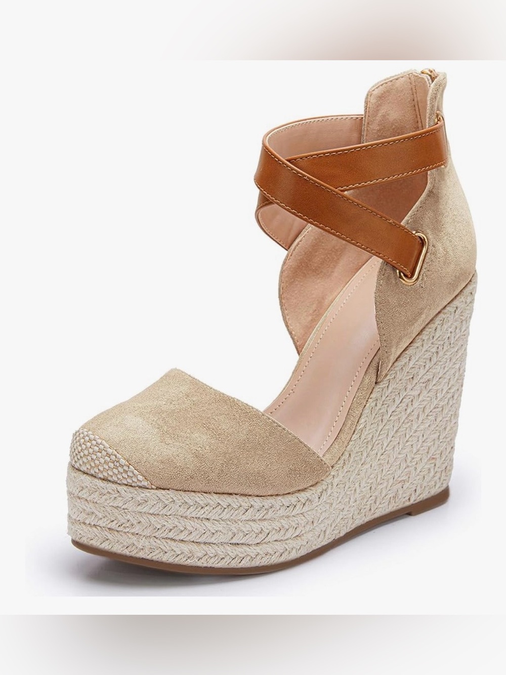 Wedge Espadrille Ankle Strap Closed Cap Toe Platform Heeled Sandals